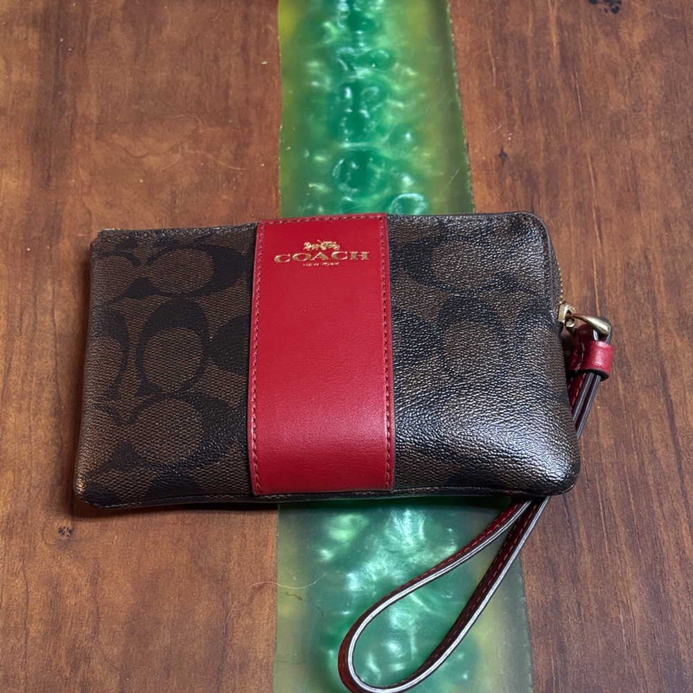 Coach Signature Brown and Red Wristlet